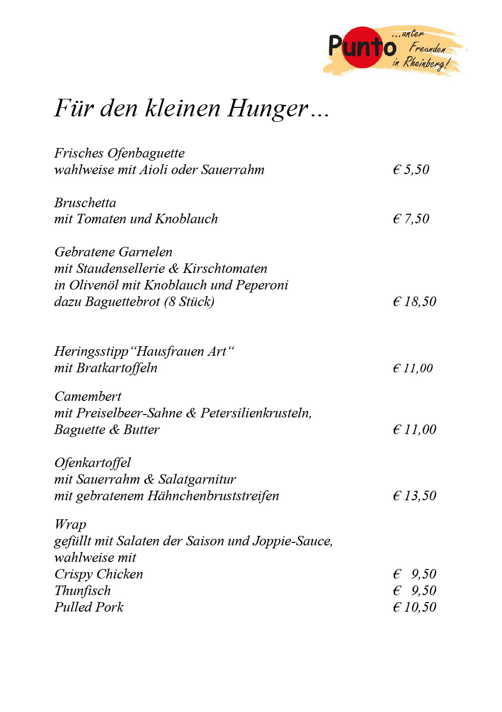 Puntos kleine Speisekarte Sommer 2025, Seite 1